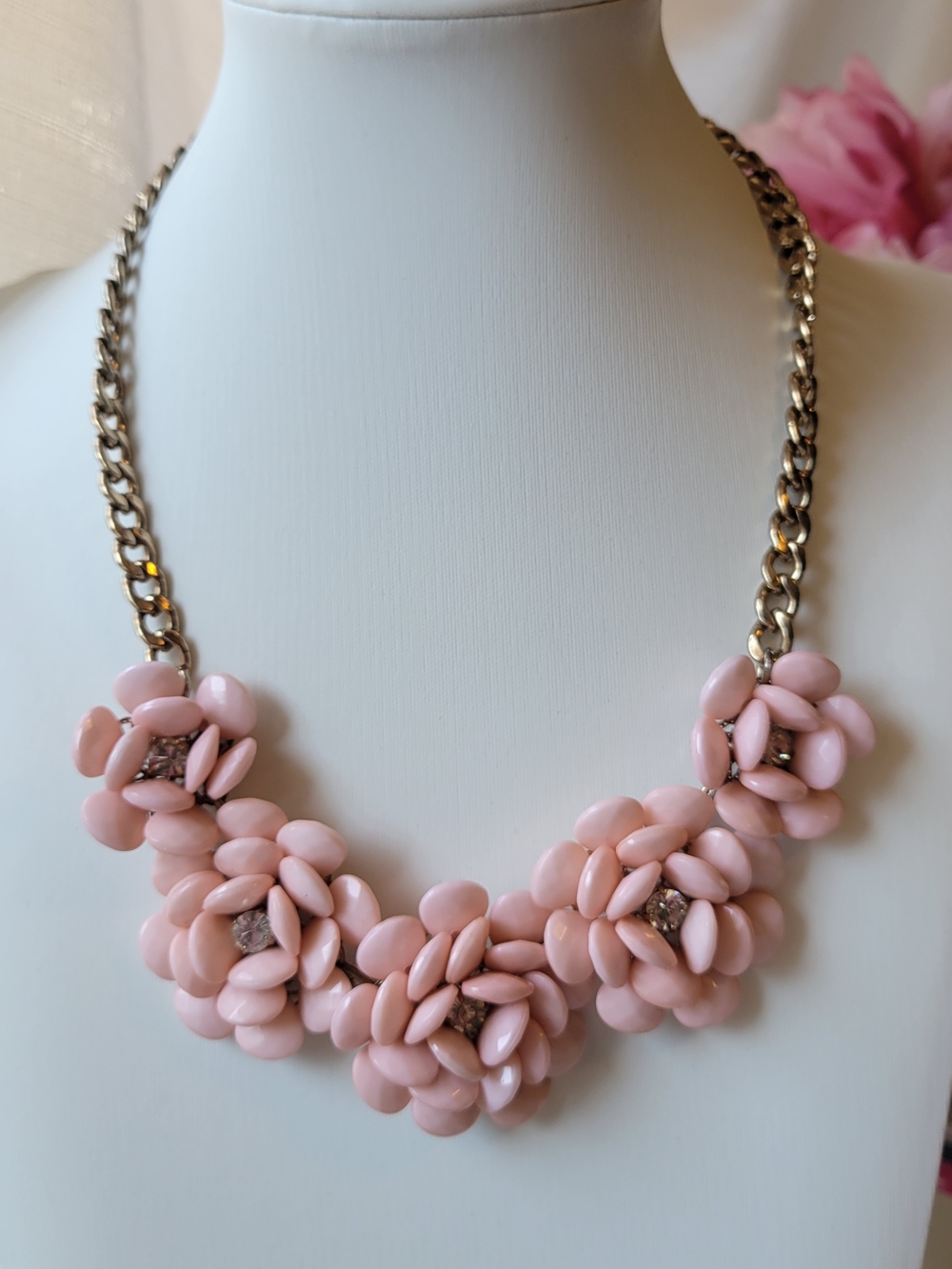 Pink Floral Cluster Statement Necklace
